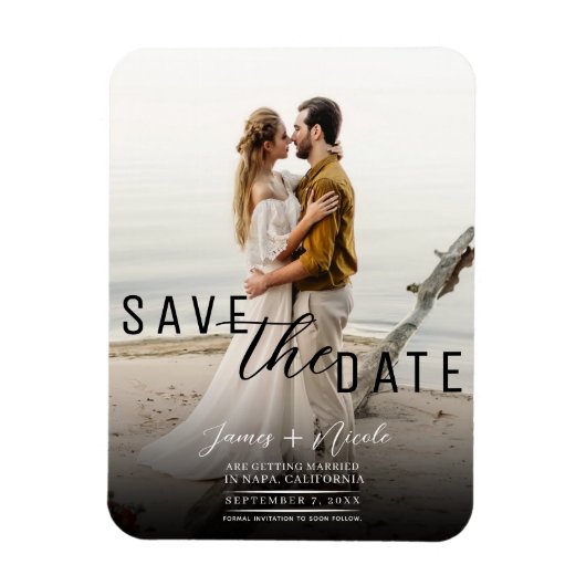 Moderne Moody Overlay Foto Save the Date Bruiloft Magneet (Verticaal)
