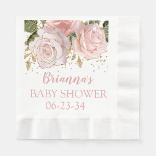 Moderne Mooie Bloemige Gouden Baby Meisje Shower L Servet