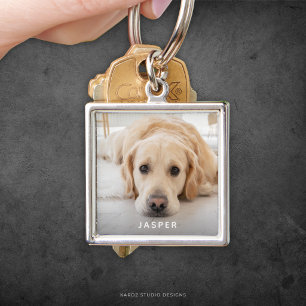 Moderne Mooie Huisdier Naam Hond Foto Sleutelhanger
