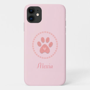 Moderne Mooie Huisdierpoot met Harten op Roze iPhone 11 Hoesje