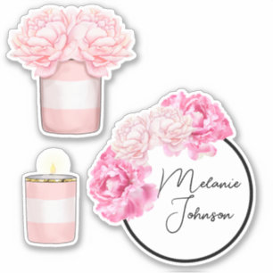 Moderne Mooie Meisjesachtige Roze Strepen Bloemen Sticker