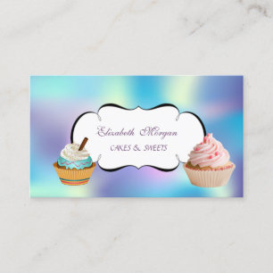 Moderne Mooie Schattige Cupcake Bakkerij Holografi Visitekaartje