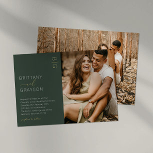 Moderne Moss Green 2 Photo Mariage Foil Invitation
