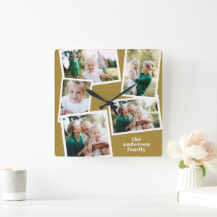 Moderne mosterd multi-foto home decor vierkante klok