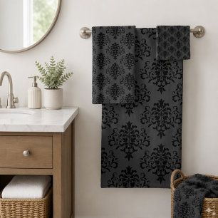 Moderne motif damassé gris noir gothique