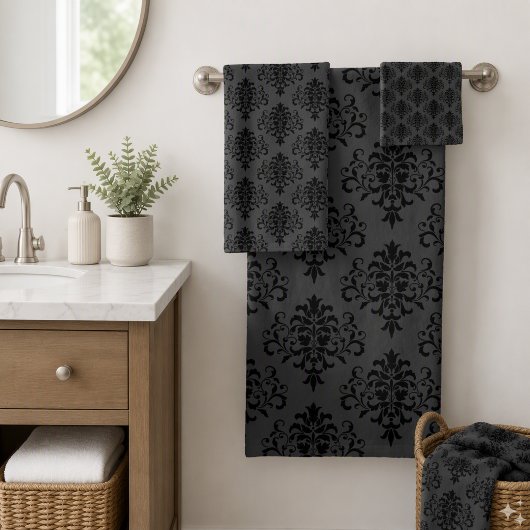 Moderne motif damassé gris noir gothique