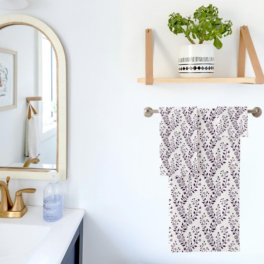 Moderne motif floral Boho prune blanc