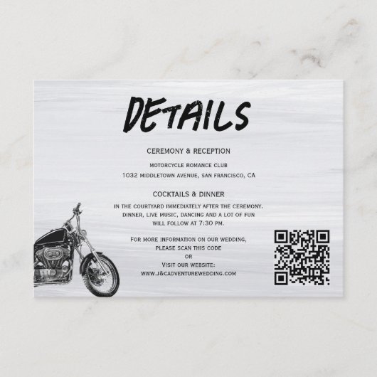 Moderne Motorfiets Monogram QR-code Bruiloft Detai Informatiekaartje (Voorkant)