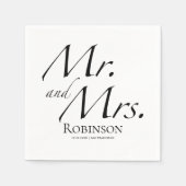 Moderne Mr en Mrs Script | Zwart-wit bruiloft Servet (Voorkant)