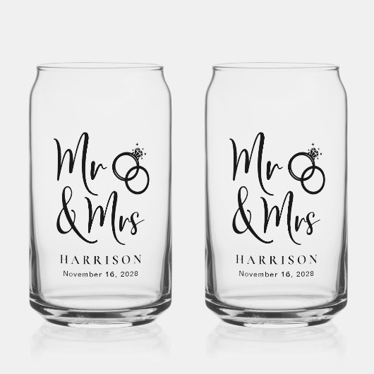 Moderne Mr. Mrs. bruidegom bruiloft Blikvorm Glas (Voorkant)