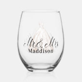 Moderne Mr & Mrs Classic White Trouwjurk Wijnglas Zonder Voet (Voorkant)