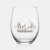 Moderne Mr & Mrs Classic White Trouwjurk Wijnglas Zonder Voet (Achterkant)