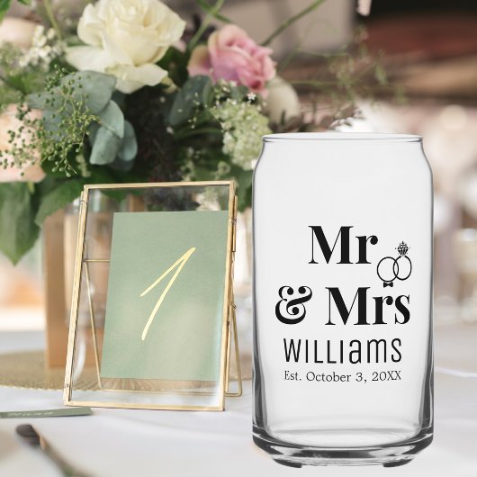 Moderne Mr. Mrs. Naam Datum & Ringen Ontwerp, Huwe Blikvorm Glas