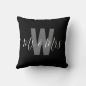 Moderne Mr Mrs Zwart Wit Monogram Kussen (Achterkant)