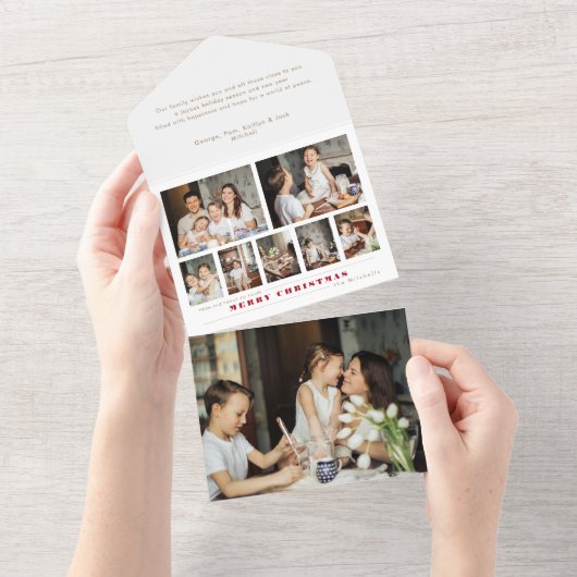 Moderne multi-foto kerstcollage all in one uitnodiging (Afscheurbaar)