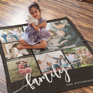 Moderne multi-fotocollage familie script aandenken fleece deken