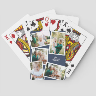 Moderne multi-fotofamilie marineblauw elegant pokerkaarten