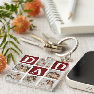 Moderne multi-fotorooster Cadeaubox voor papa Sleutelhanger