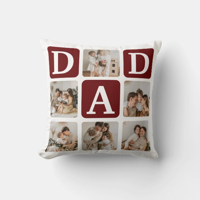 Moderne Multi Photo Grid Cute DAD Gift Kussen (Voorkant)