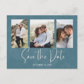 Moderne Multi Photo Simple Blue Calligraphy Script Briefkaart (Voorkant)