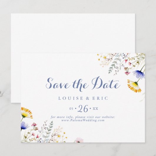 Moderne Multicolor Wildflower Horizontale Huwelijk Save The Date (Voorkant / Achterkant)