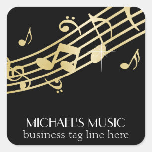 Moderne Musical Business Branding Gold Muzieknoten Vierkante Sticker