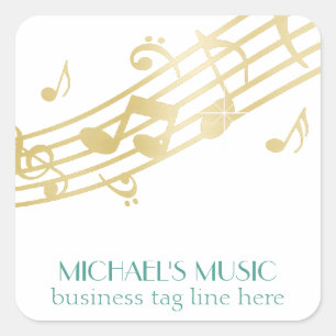 Moderne Musical Business Branding Gold Muzieknoten Vierkante Sticker