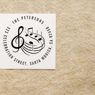 Moderne Muzieknoten Ronde naam en retouradres Zelfinktende Stempel