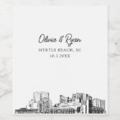 Moderne Myrtle Beach Bruiloft Custom Wijn Etiket (Enkel label)