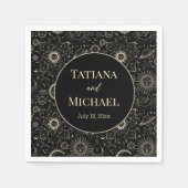 Moderne mystieke hemelse zwart gouden bruiloft servet (Voorkant)