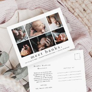 Moderne Naam 6 Foto Collage Baby Bedankt Briefkaart