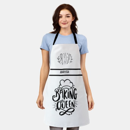 Moderne  naam Baking Queen Typography Schort (Gedragen)