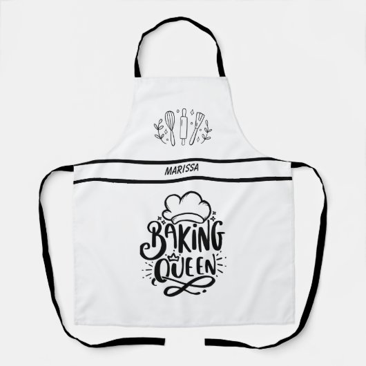 Moderne naam Baking Queen Typography Schort (Voorkant)