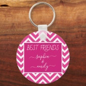 Moderne naam beste vrienden script roze Chevron Sleutelhanger (Achterkant)