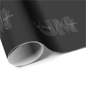 Moderne naam en monogram | Grijs en zwart Cadeaupapier (Rol Hoek)