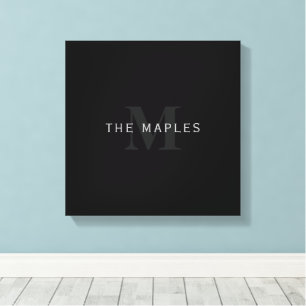 Moderne naam en monogram   Grijs en zwart Canvas Afdruk