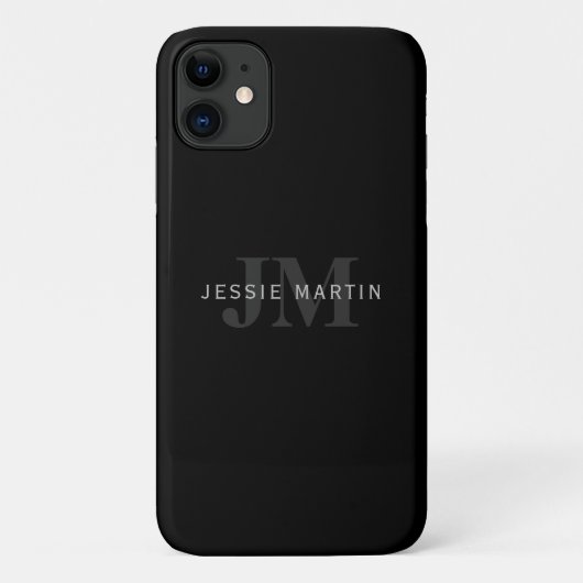 Moderne naam en monogram | Grijs en zwart Case-Mate iPhone Case (Achterkant)