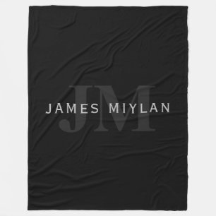 Moderne naam en monogram   Grijs en zwart Fleece Deken