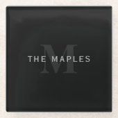 Moderne naam en monogram | Grijs en zwart Glazen Onderzetter (Voorkant)