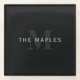 Moderne naam en monogram Grijs en zwart Glazen Onderzetter