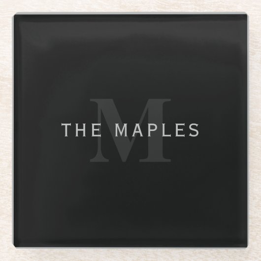 Moderne naam en monogram | Grijs en zwart Glazen Onderzetter (Voorkant)