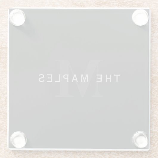 Moderne naam en monogram | Grijs en zwart Glazen Onderzetter (Achterkant)