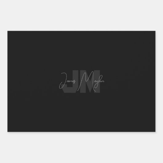 Moderne naam en monogram | Grijs en zwart Inpakpapier Vel (Voorkant)