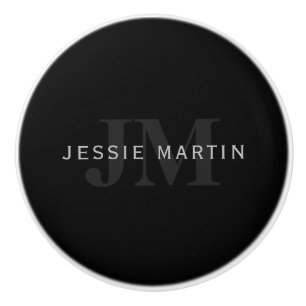 Moderne naam en monogram Grijs en zwart Keramische Knop