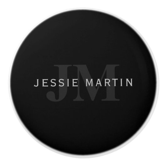 Moderne naam en monogram | Grijs en zwart Keramische Knop (Voorkant)