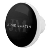 Moderne naam en monogram | Grijs en zwart Keramische Knop (Rechts)