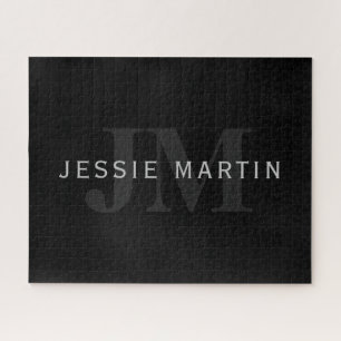 Moderne naam en monogram Grijs en zwart Legpuzzel