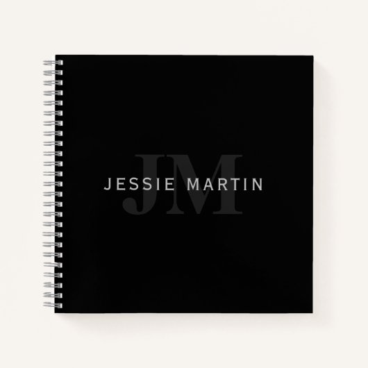 Moderne naam en monogram | Grijs en zwart Notitieboek (Voorkant)