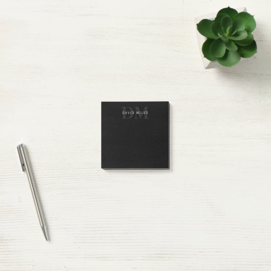 Moderne naam en monogram | Grijs en zwart Post-it® Notes (Kantoor)