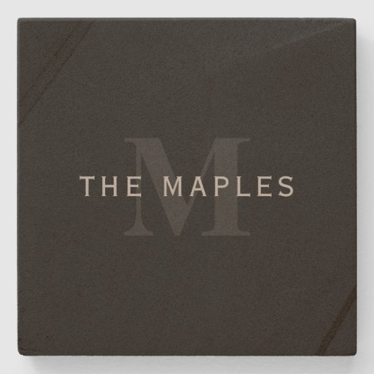 Moderne naam en monogram | Grijs en zwart Stenen Onderzetter (Voorkant)